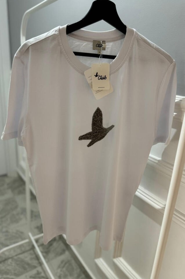 Beymen Beyaz Gümüş Taşlı Kuş Desenli T-shirt